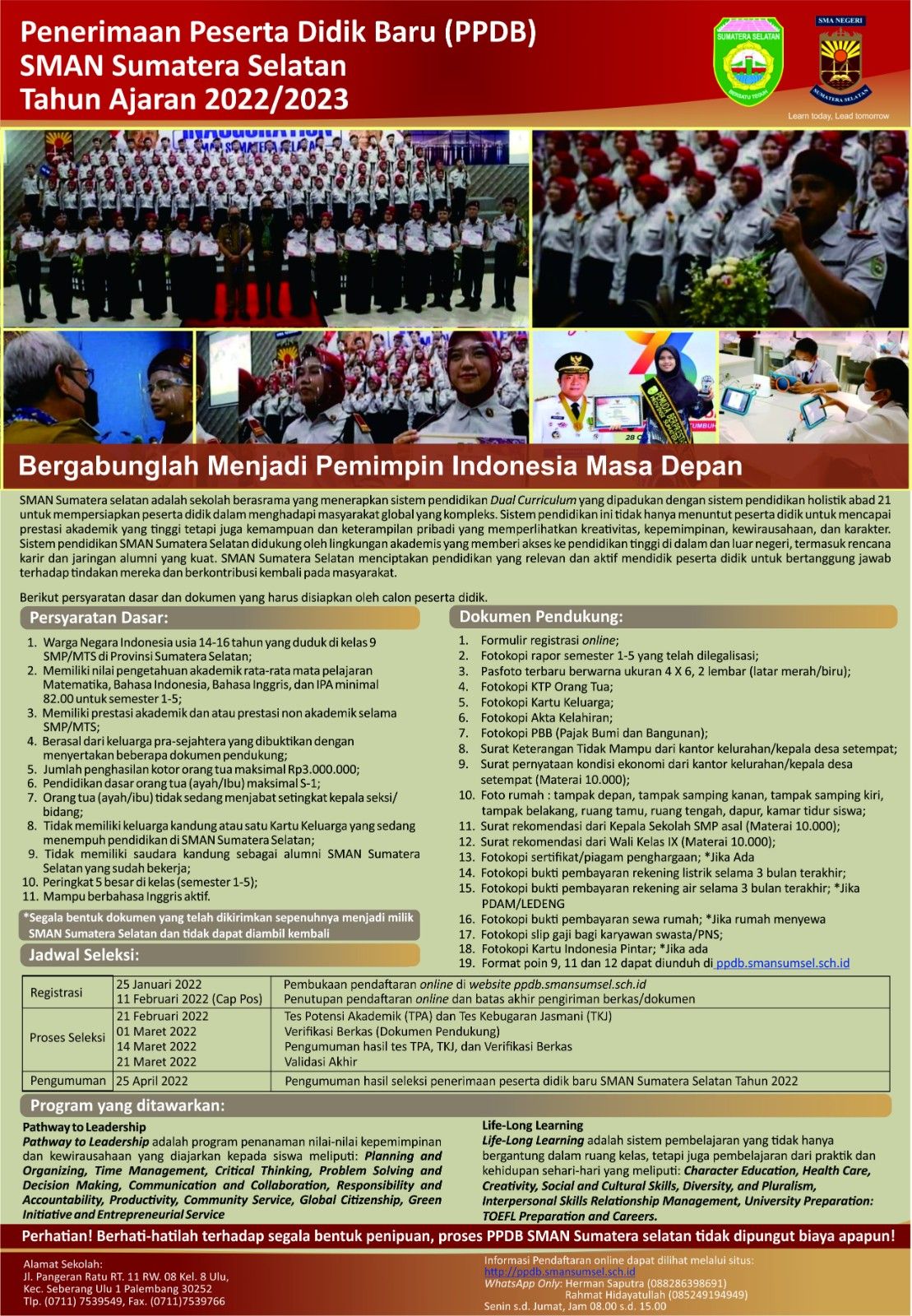 Informasi Penerimaan Peserta Didik Baru SMAN SUMSEL 2022/2023